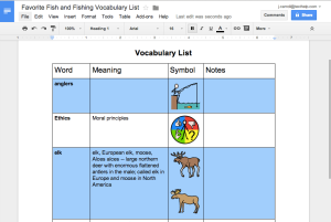 Vocabulary List in Google Doc