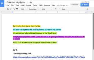 Google Doc with Collected Highlights