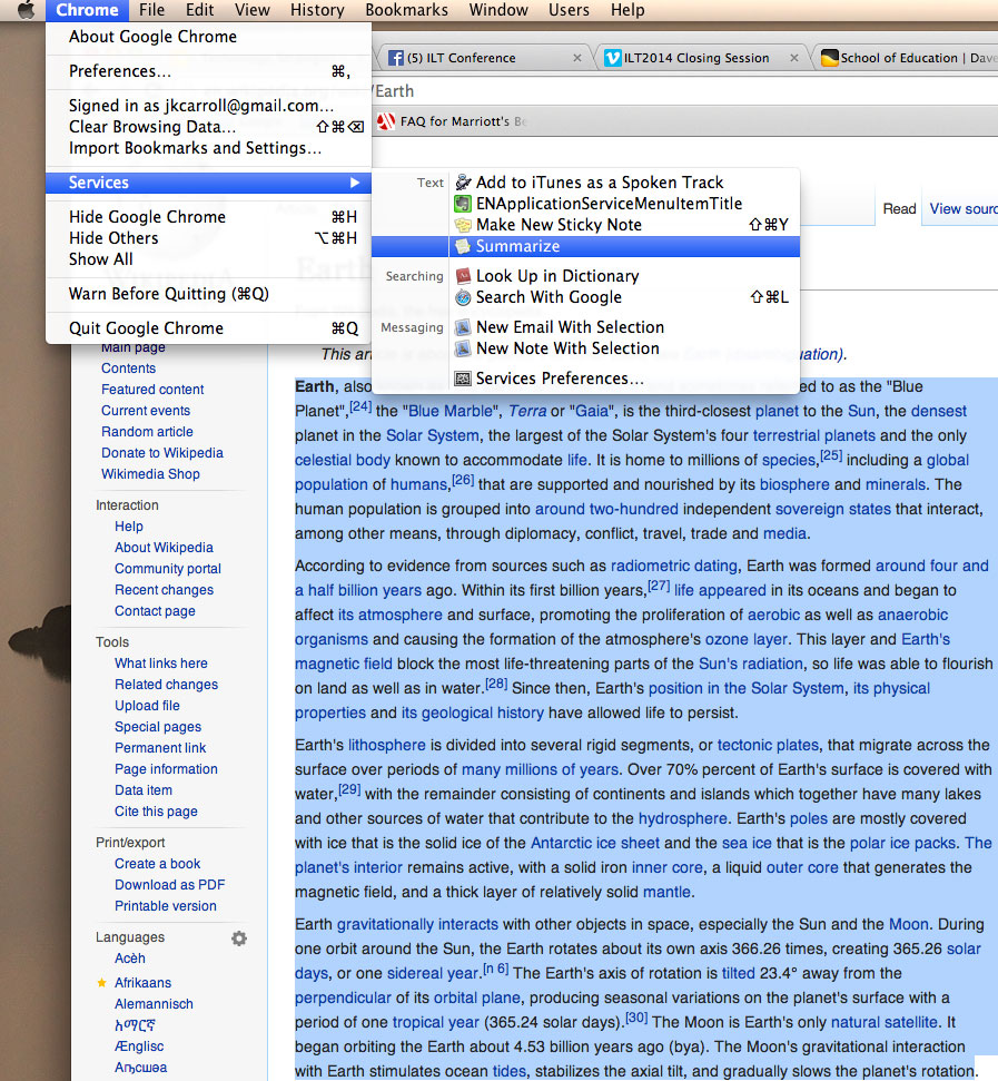 Screenshot showing summarizing text on mac