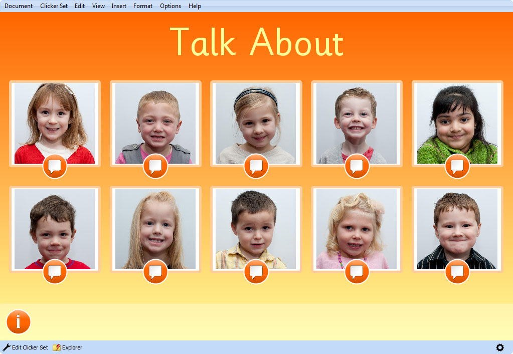 Talk About screenshot with images of 10 children